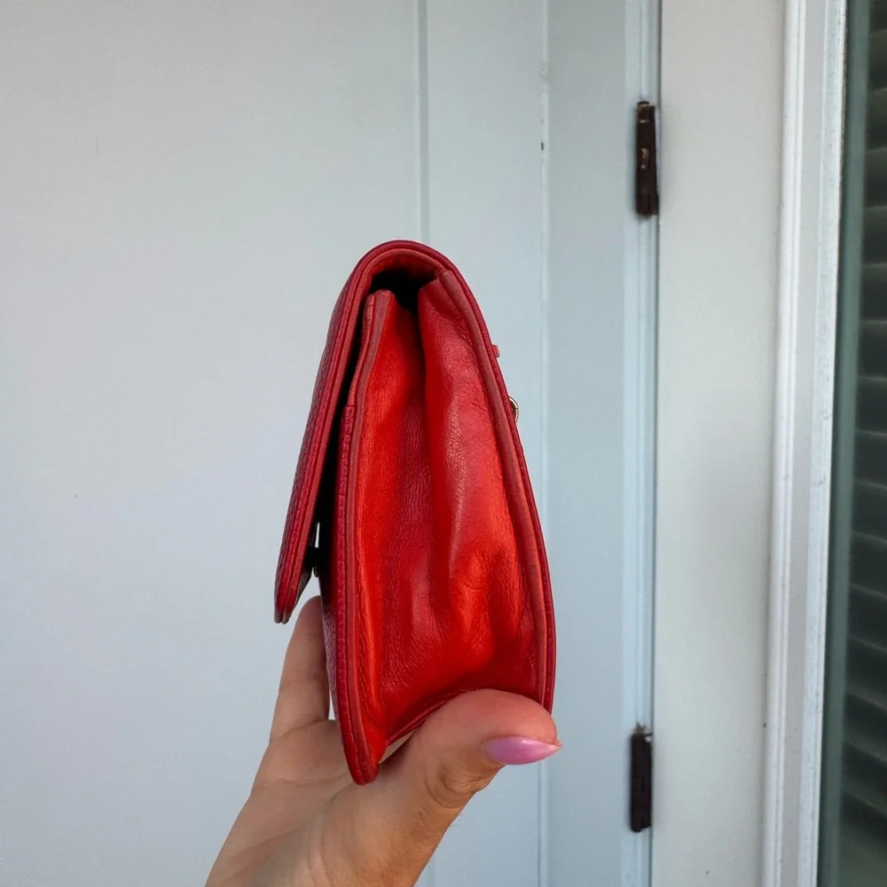Vintage Chanel Red Caviar Leather Clutch Authentic, with Aftermarket Chain - Picture 8 of 14